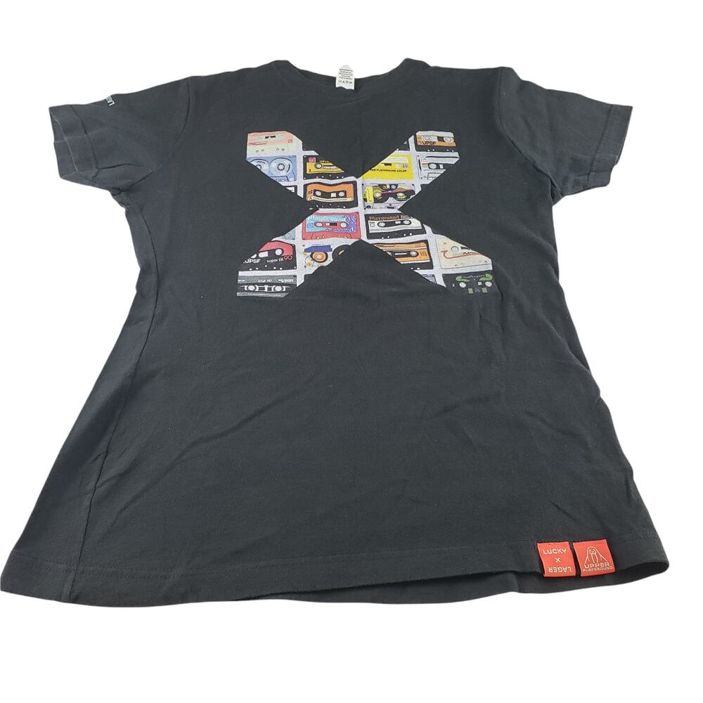 Upper Playground Shirt Womens Small Black Cassette Tape Short Sleeve 100% Cotton